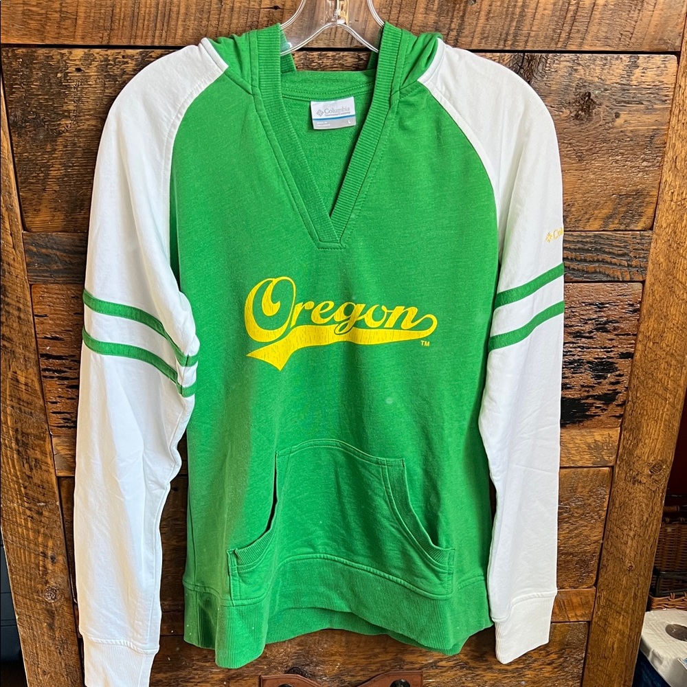 Columbia Oregon Green and White V-Neck Women's Hoodie